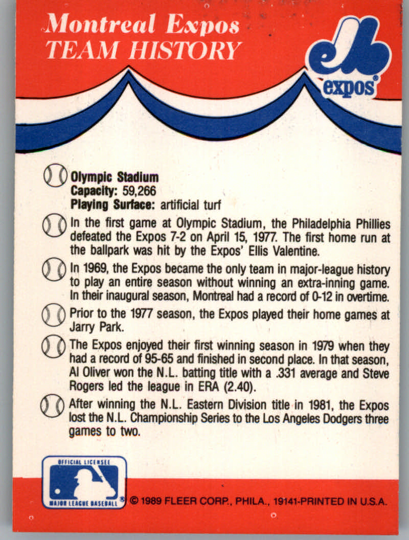1989 Fleer Baseball "Team Stickers" Insert Cards - Picture 59 of 87