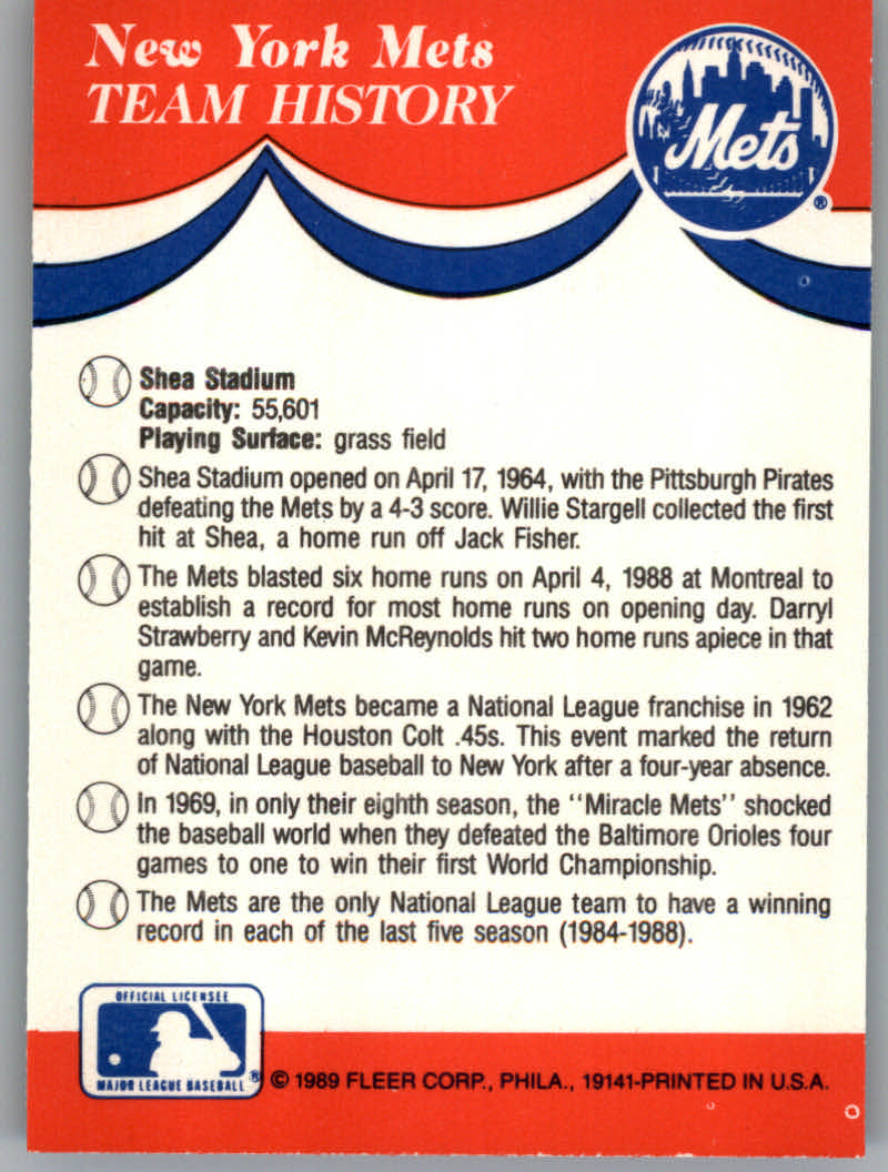 1989 Fleer Baseball "Team Stickers" Insert Cards - Picture 61 of 87