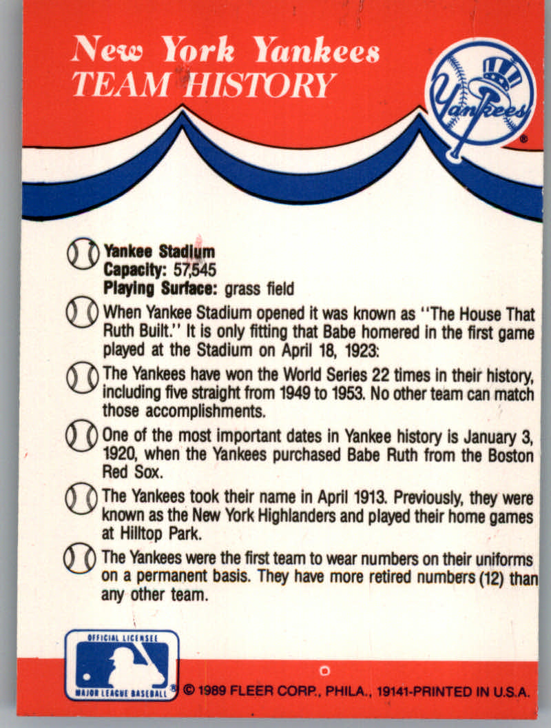 1989 Fleer Baseball "Team Stickers" Insert Cards - Picture 63 of 87