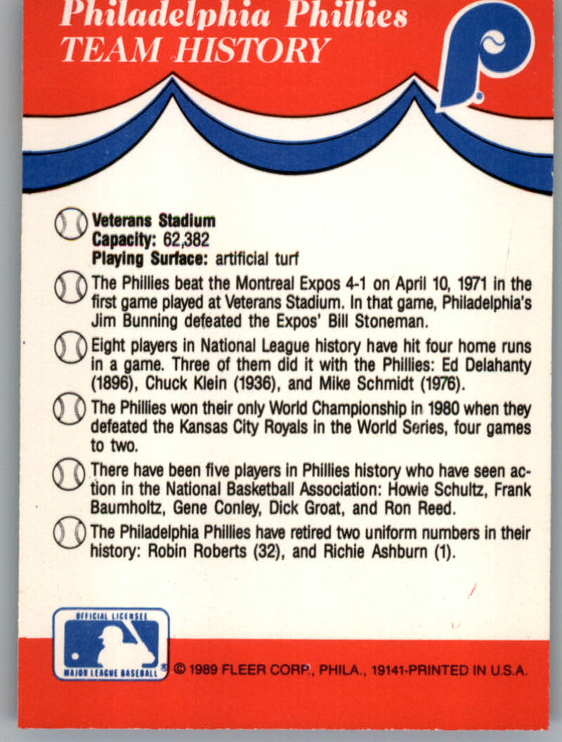 1989 Fleer Baseball "Team Stickers" Insert Cards - Picture 67 of 87