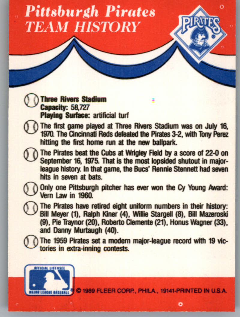 1989 Fleer Baseball "Team Stickers" Insert Cards - Picture 69 of 87