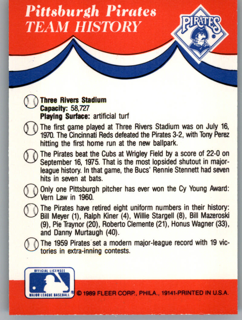 1989 Fleer Baseball "Team Stickers" Insert Cards - Picture 71 of 87