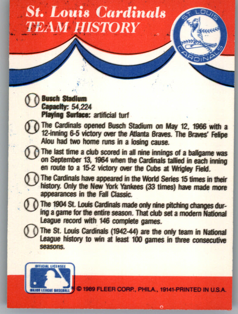 1989 Fleer Baseball "Team Stickers" Insert Cards - Picture 81 of 87