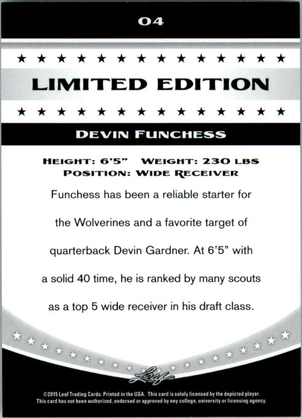 2015 Leaf Draft Limited Edition #4 Devin Funchess back image