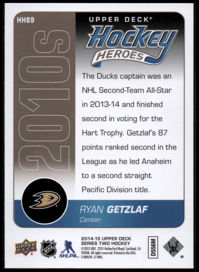 2014-15 Upper Deck Hockey Heroes #HH89 Ryan Getzlaf back image