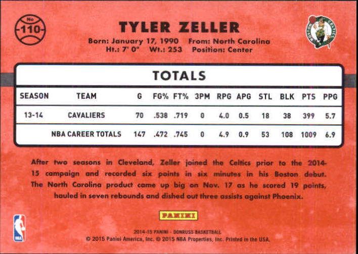 2014-15 Donruss Press Proofs Purple #110 Tyler Zeller back image
