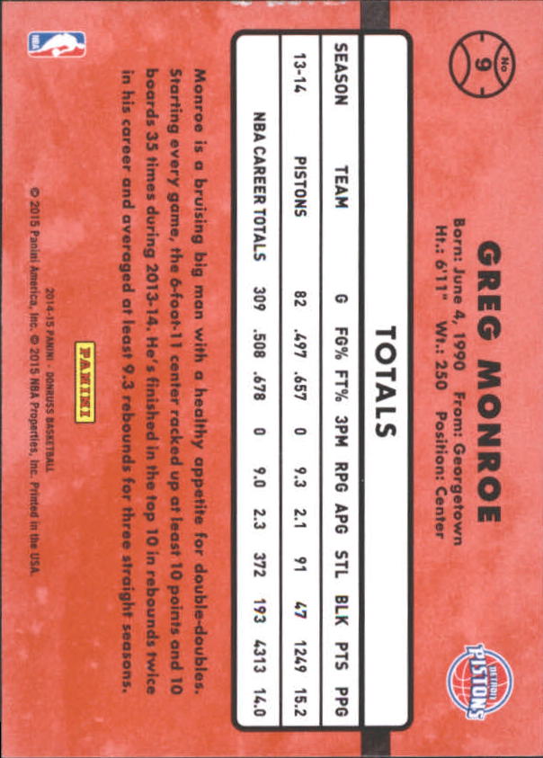 2014-15 Donruss Swirlorama #9 Greg Monroe back image