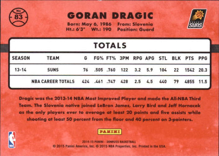 2014-15 Donruss Stat Line Season #83 Goran Dragic/203 back image