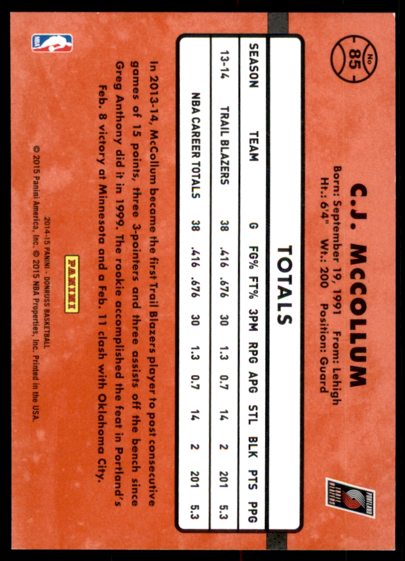 2014-15 Donruss Stat Line Season #85 C.J. McCollum/201 back image