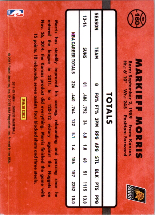2014-15 Donruss Stat Line Career #160 Markieff Morris/157 back image