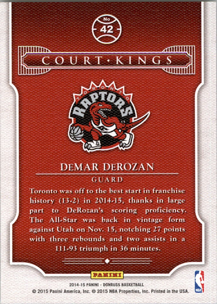 2014-15 Donruss Court Kings Press Proofs Gold #42 DeMar DeRozan back image