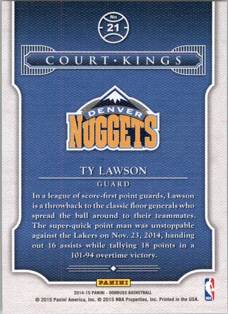 2014-15 Donruss Court Kings Stat Line Season #21 Ty Lawson/88 back image