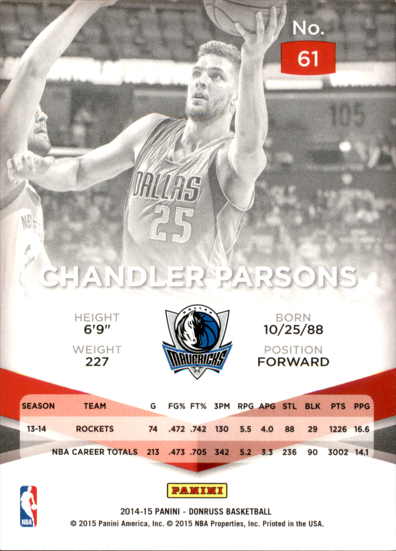 2014-15 Elite Red #61 Chandler Parsons back image