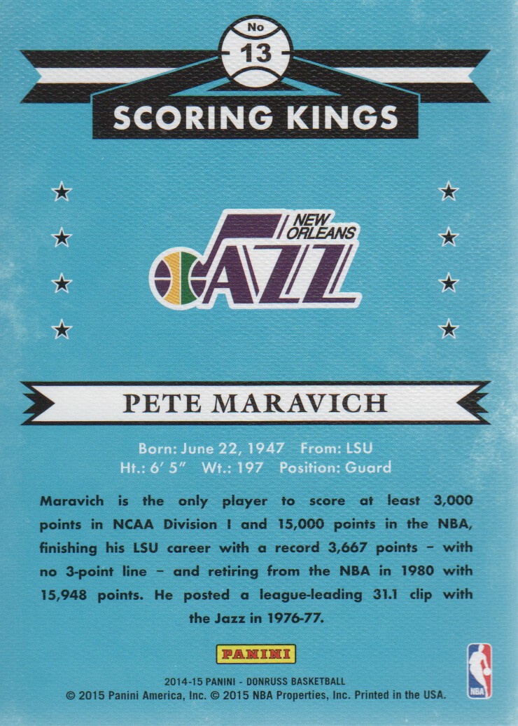2014-15 Donruss Scoring Kings #13 Pete Maravich back image