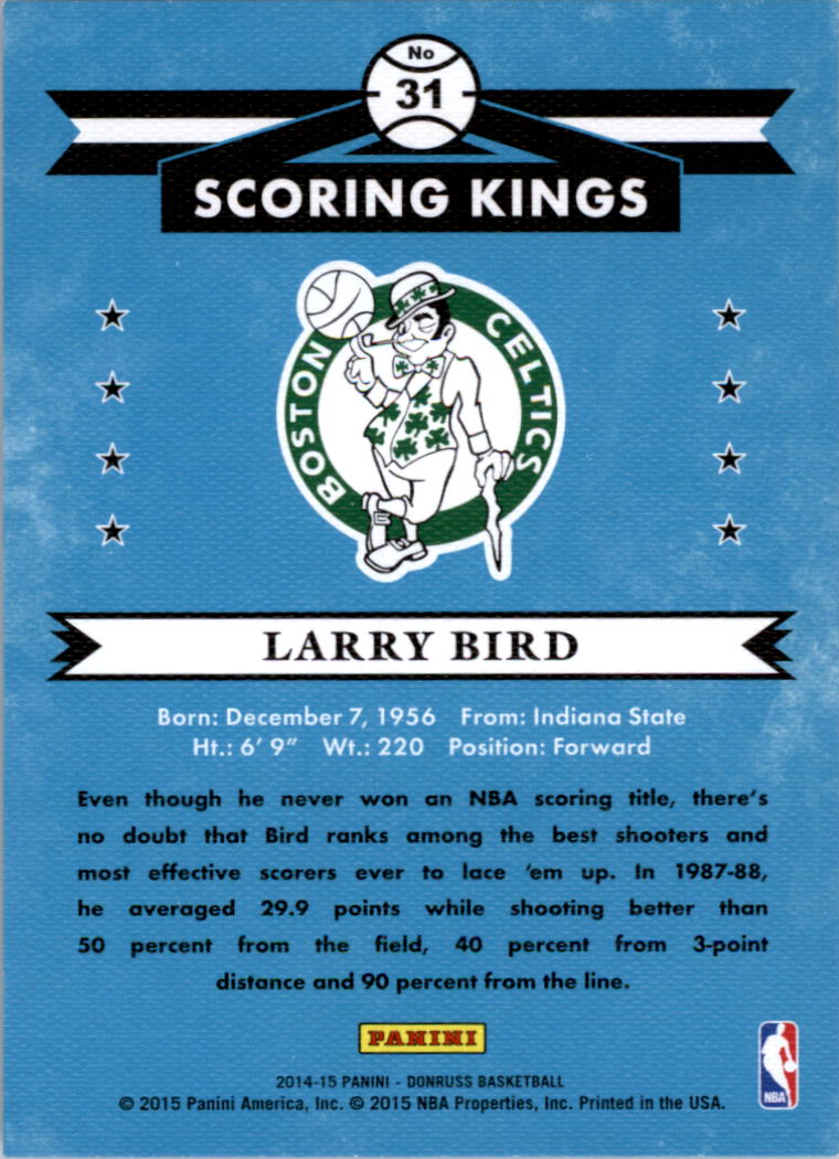 2014-15 Donruss Scoring Kings #31 Larry Bird back image