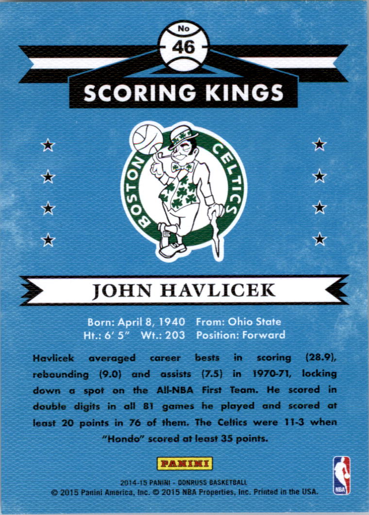 2014-15 Donruss Scoring Kings #46 John Havlicek back image