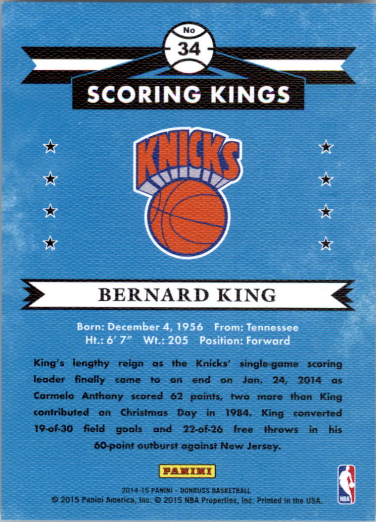 2014-15 Donruss Scoring Kings Press Proofs Purple #34 Bernard King back image