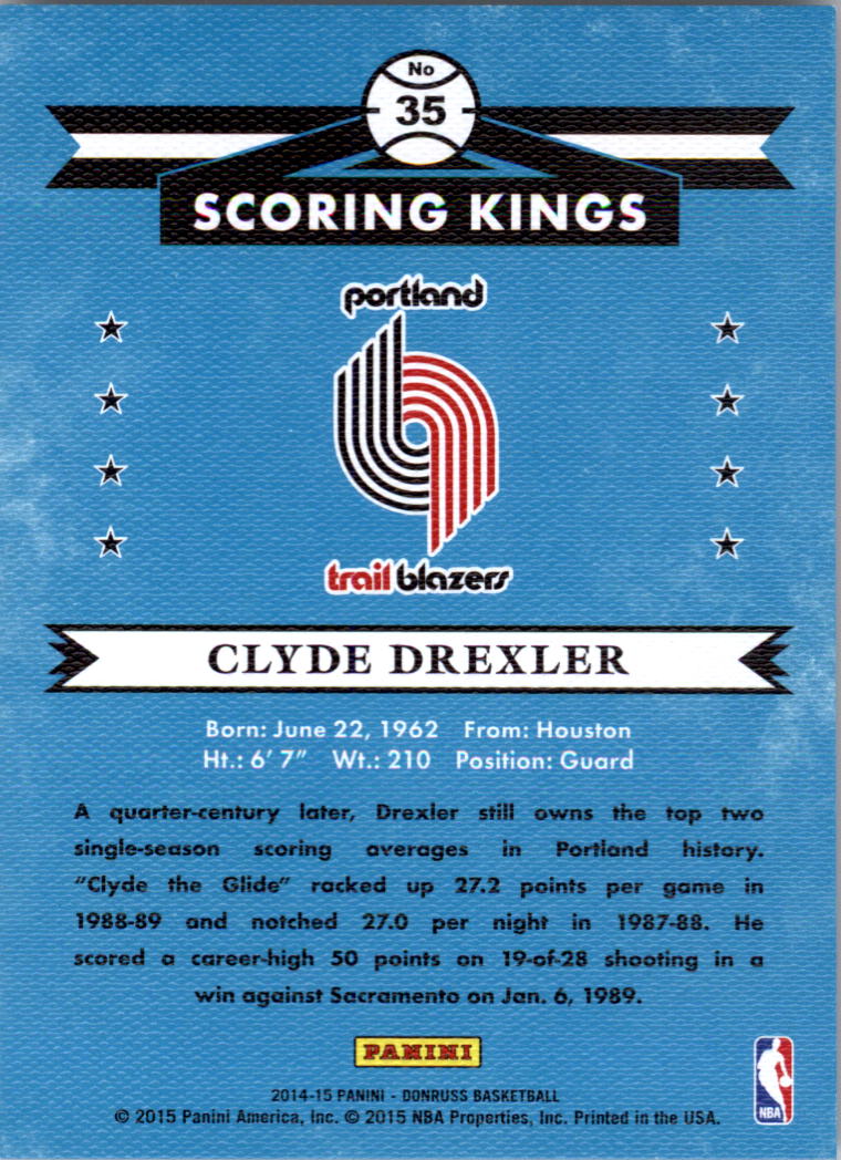 2014-15 Donruss Scoring Kings Press Proofs Blue #35 Clyde Drexler back image