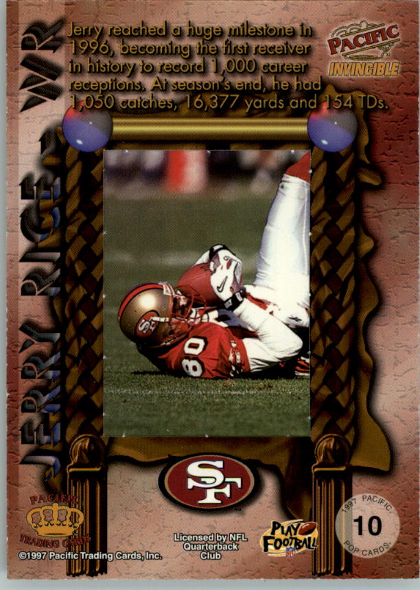 1997 Pacific Invincible Pop Cards Missing Puzzle Piece #10 Jerry Rice back image