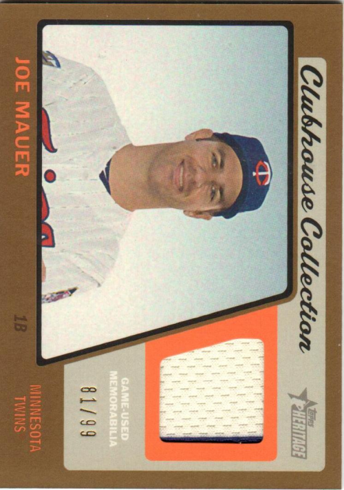 2015 Topps Heritage Clubhouse Collection Relics Gold #CCRJMA Joe Mauer