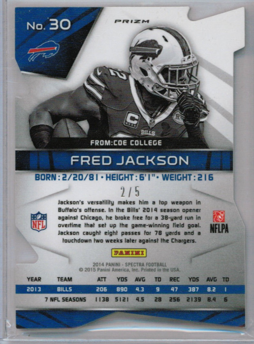 2014 Panini Spectra Prizms Red Die Cut #30 Fred Jackson back image