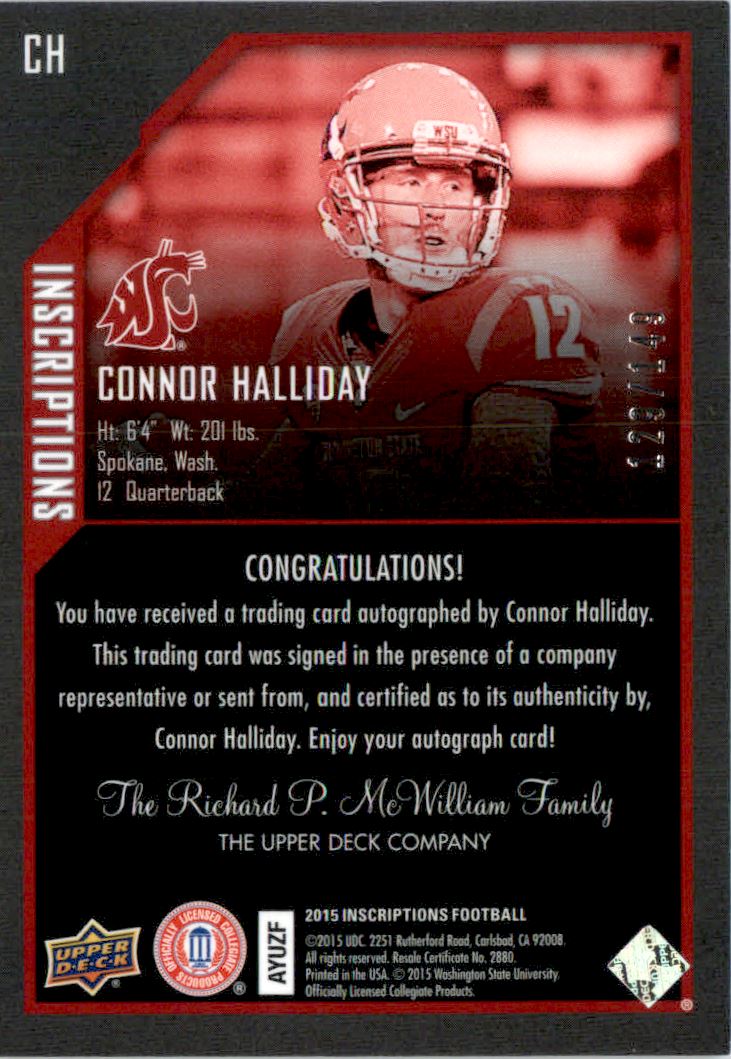 2015 Upper Deck Inscriptions Red #CH Connor Halliday/149 back image