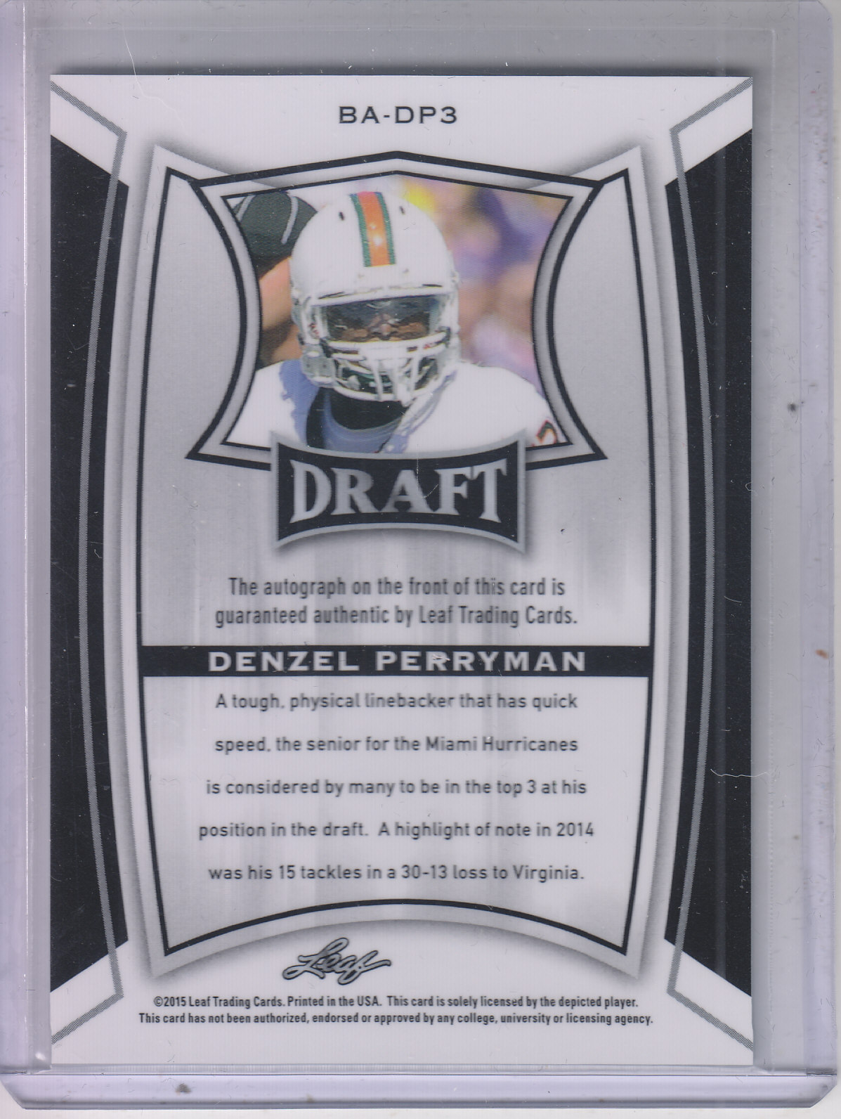 2015 Leaf Metal Draft #BADP3 Denzel Perryman back image