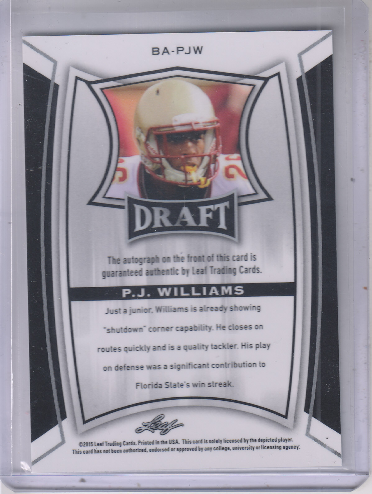 2015 Leaf Metal Draft #BAPJW P.J. Williams back image