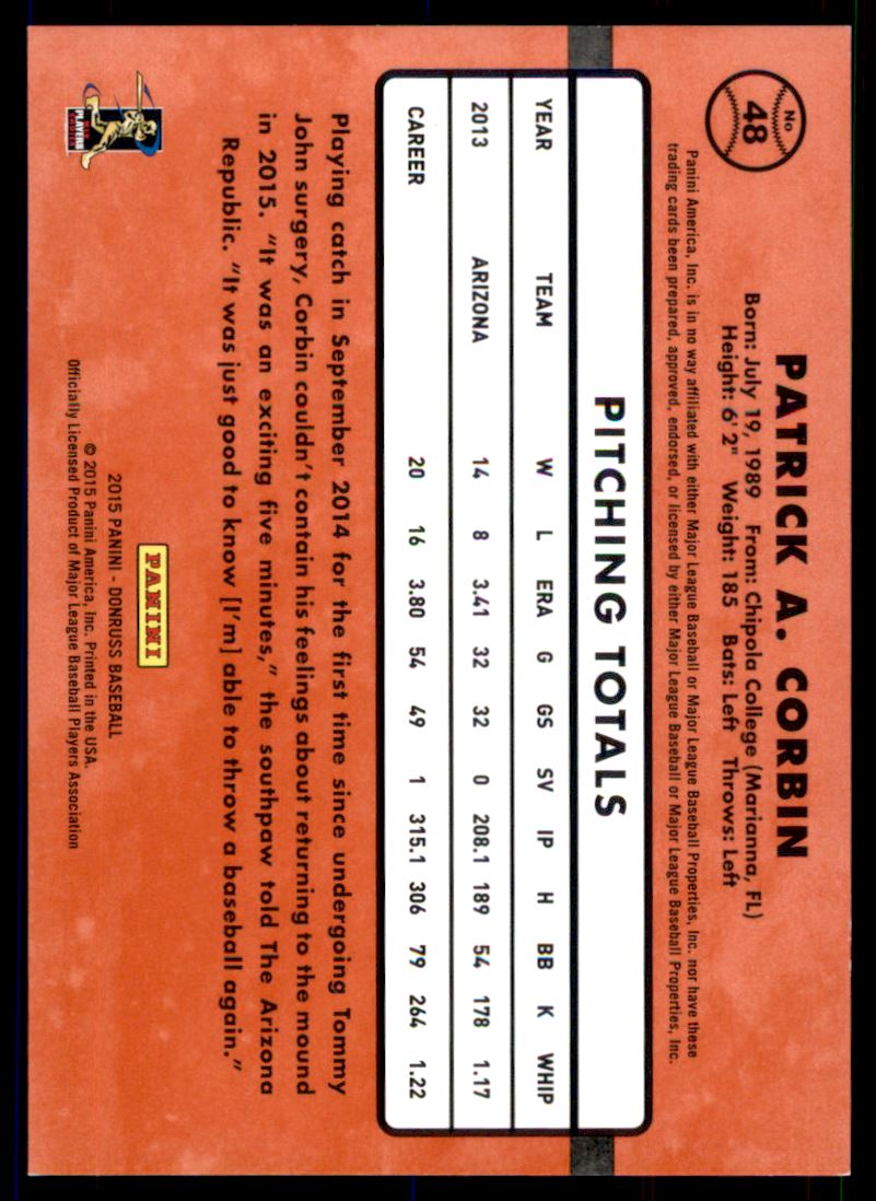 2015 Donruss Stat Line Career #48 Patrick Corbin/122 back image