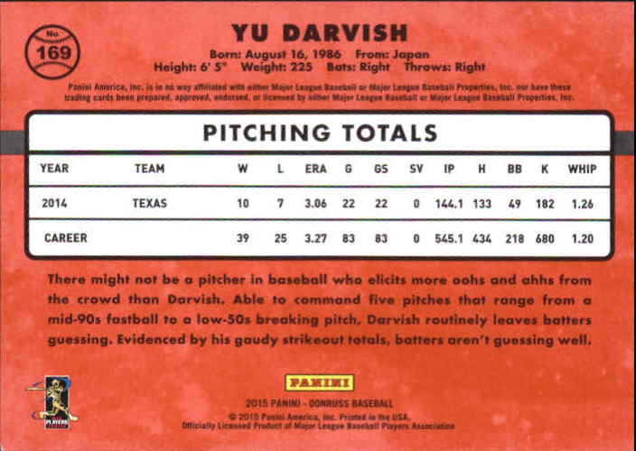2015 Donruss Stat Line Career #169 Yu Darvish/120 back image