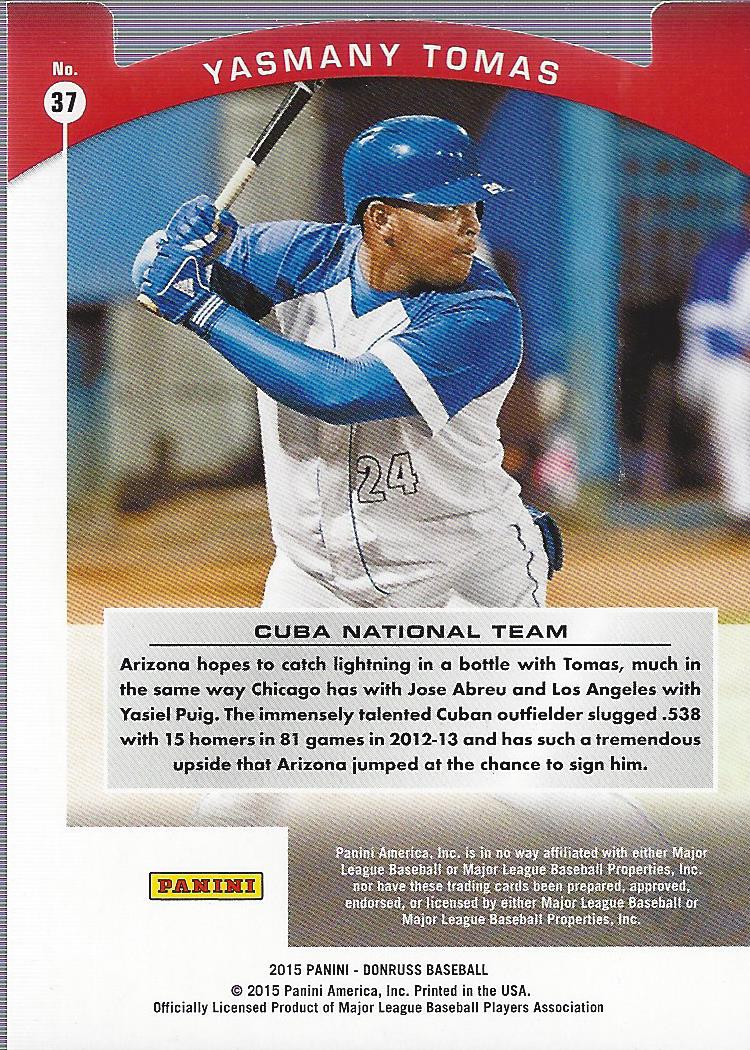 2015 Donruss Preferred Cut to the Chase Red #37 Yasmany Tomas back image