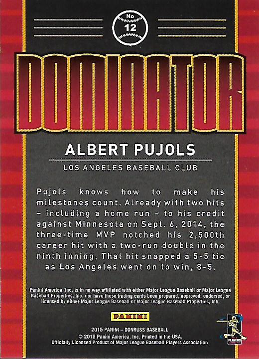 2015 Donruss Elite Inserts Dominator #12 Albert Pujols back image