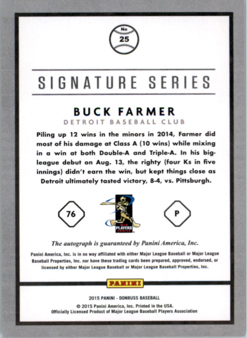 2015 Donruss Signature Series #25 Buck Farmer back image