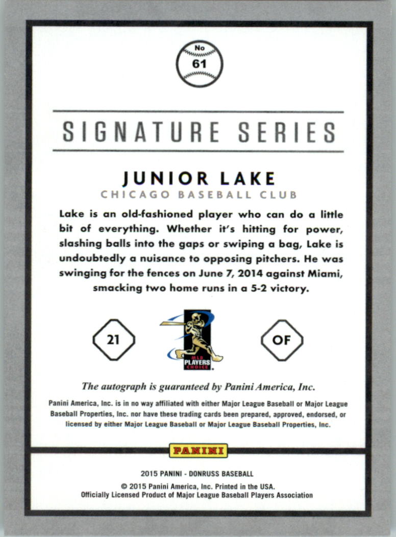 2015 Donruss Signature Series #61 Junior Lake back image