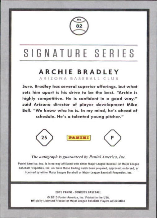 2015 Donruss Signature Series #82 Archie Bradley back image