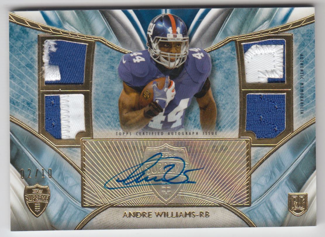 2014 Topps Supreme Autographed Quad Relics Blue Patch #SAQRAW Andre Williams
