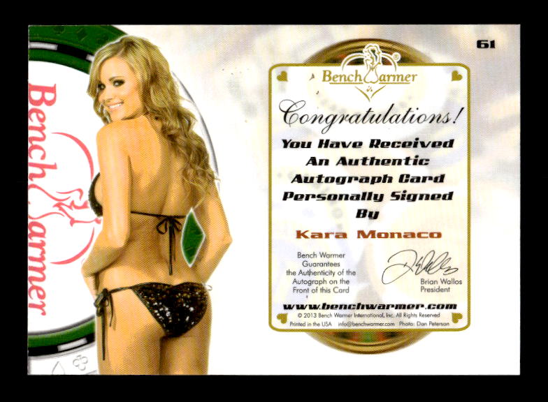 2013 Bench Warmer Vegas Baby Autographs #61 Kara Monaco back image