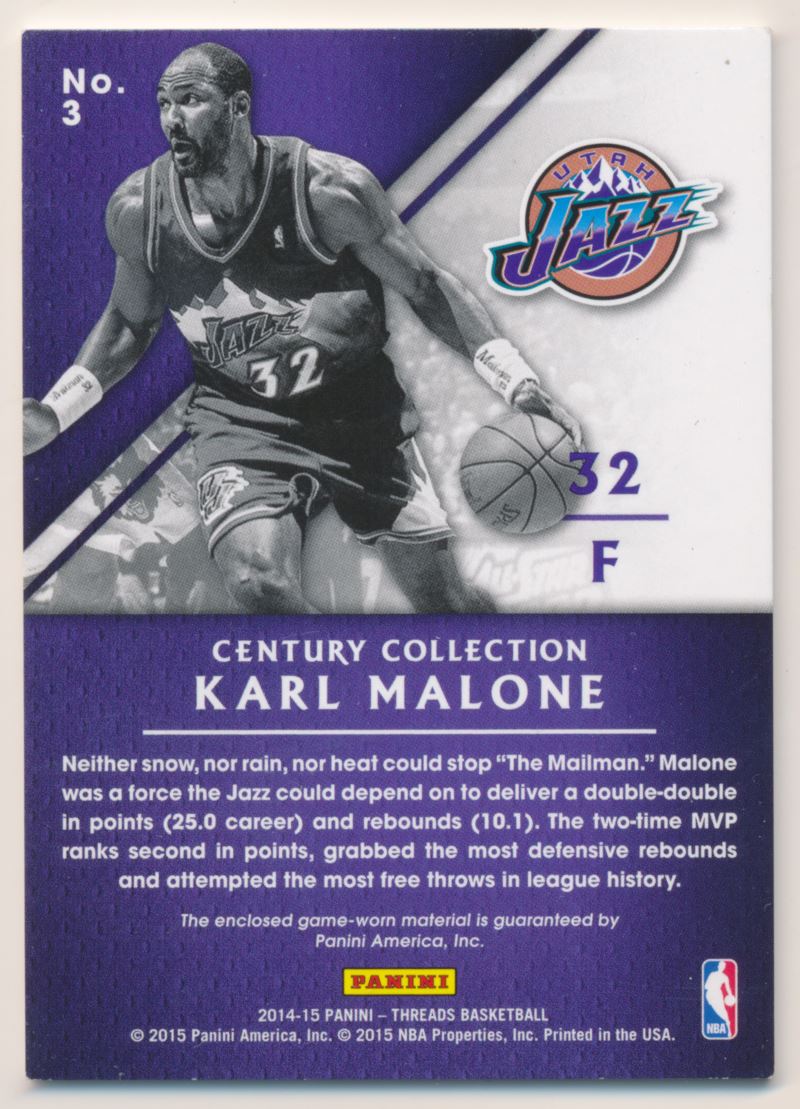 2014-15 Panini Threads Century Collection Materials #3 Karl Malone/199