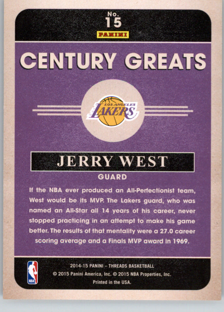 2014-15 Panini Threads Century Greats Century Proof Red #15 Jerry West back image