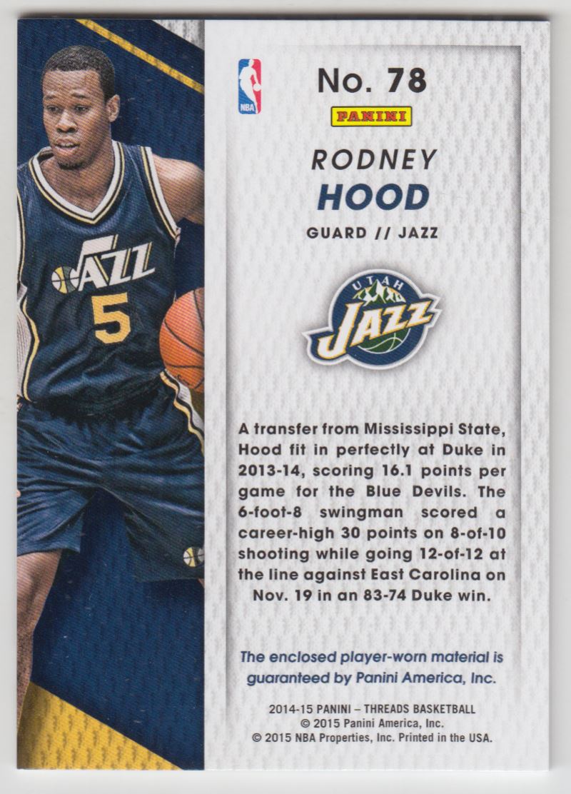 2014-15 Panini Threads Rookie Threads #78 Rodney Hood back image