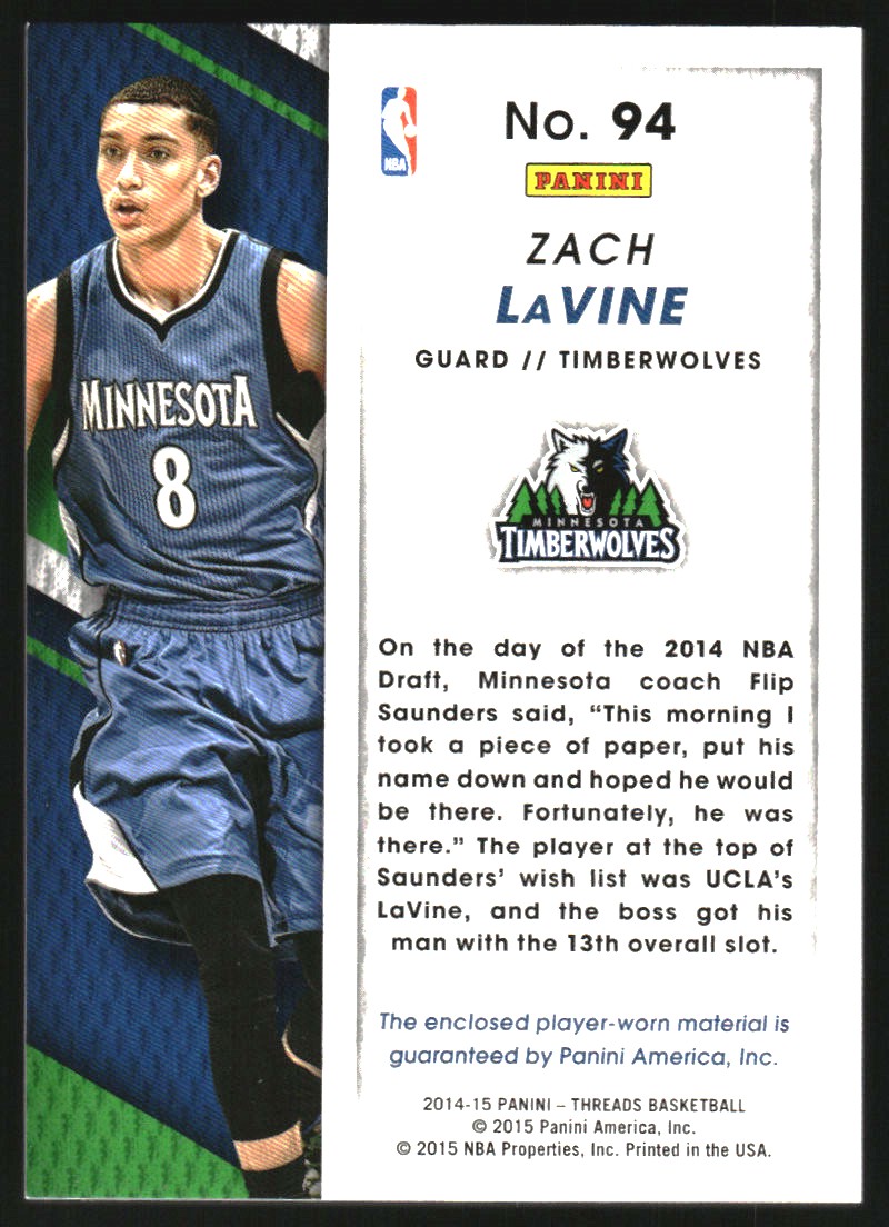 2014-15 Panini Threads Rookie Threads #94 Zach LaVine on Fanatics