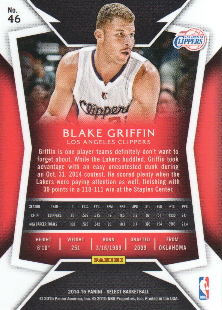 2014-15 Select #46 Blake Griffin CON back image