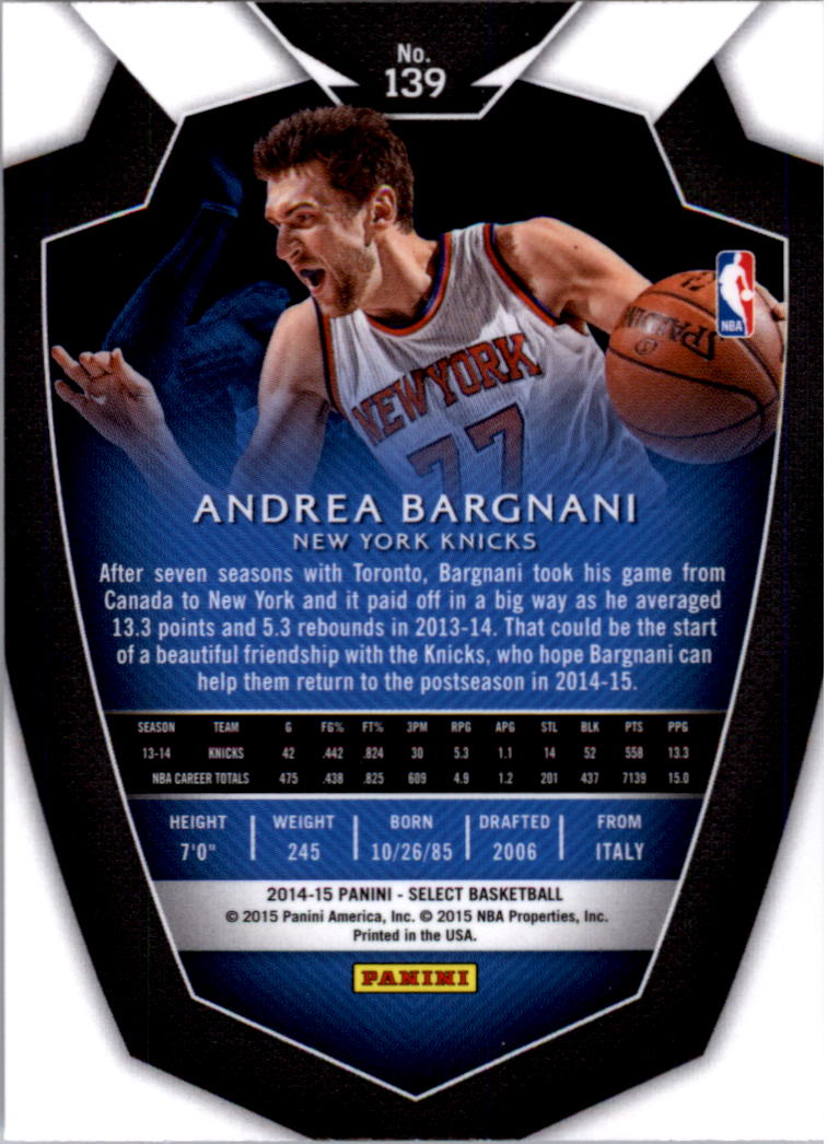 2014-15 Select #139 Andrea Bargnani PRE back image