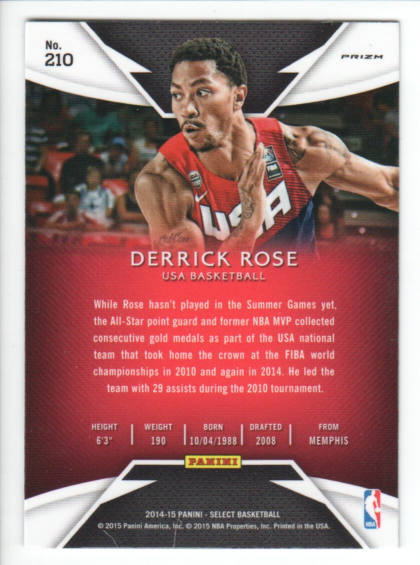 2014-15 Select Prizms Purple and White #210 Derrick Rose COU back image