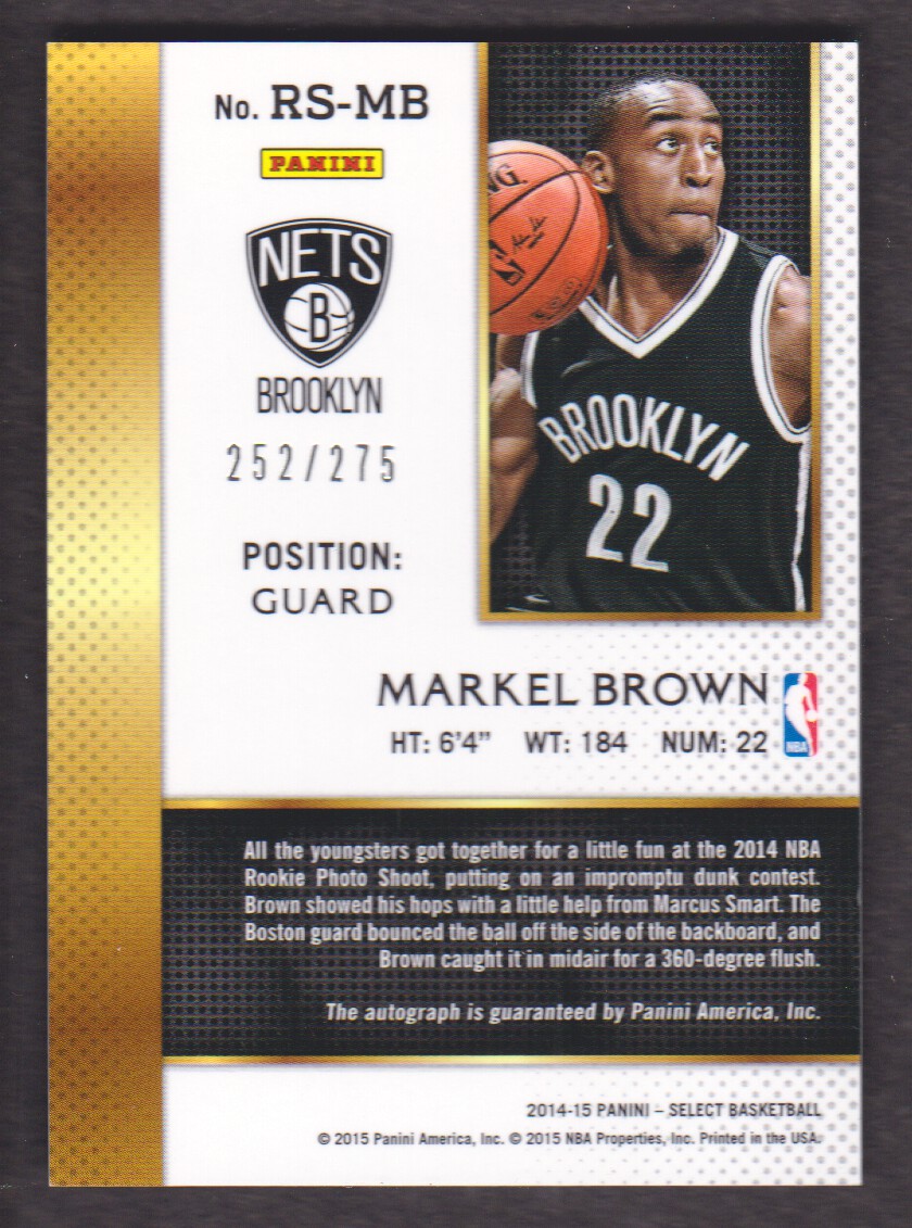 2014-15 Select Rookie Signatures #RSMB Markel Brown back image