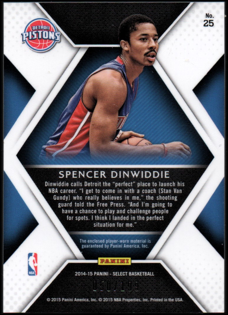 2014-15 Select Rookie Swatches #25 Spencer Dinwiddie back image