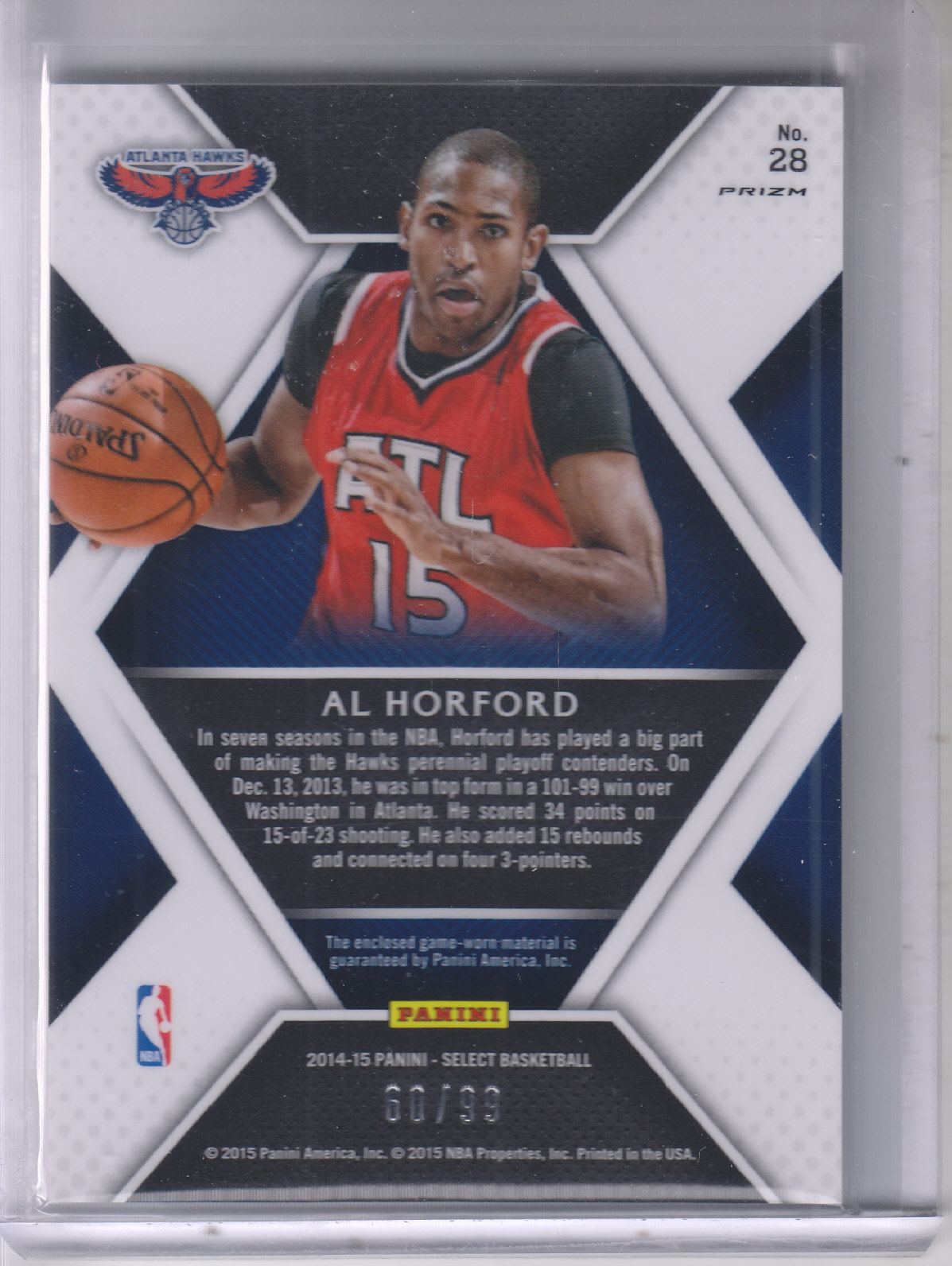 2014-15 Select Swatches Prizms Purple #28 Al Horford back image