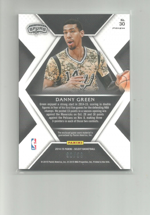 2014-15 Select Swatches Prizms Purple #30 Danny Green back image
