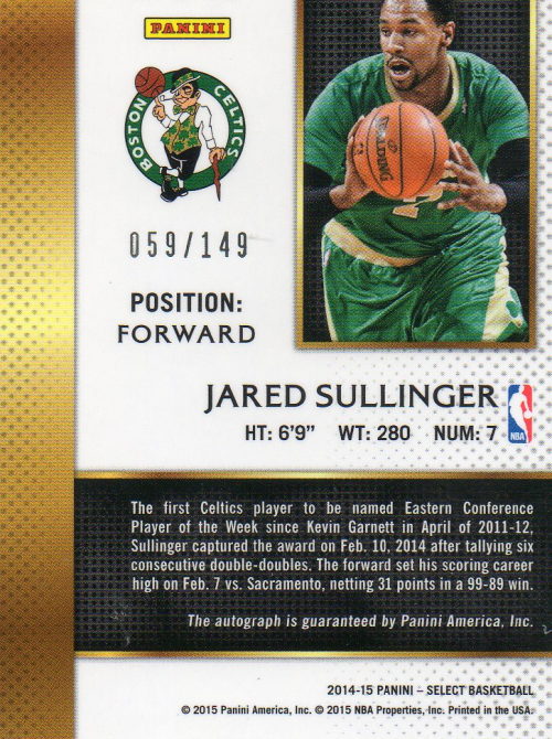 2014-15 Select Signatures #33 Jared Sullinger/149 back image