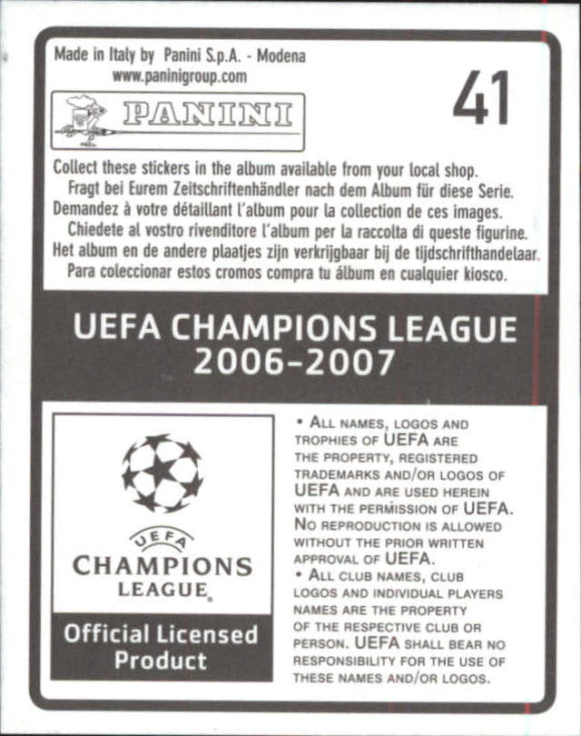 2006-07 Panini UEFA Champions League Stickers #41 Steve Finnan back image